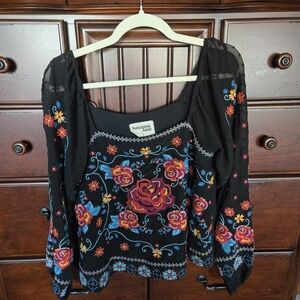 Savanna Jane Black Garment with Colorful Embroidery